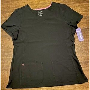 NWT HEARTSOUL Womens Shaped V-Neck Scrub Top X-LARGE BLACK